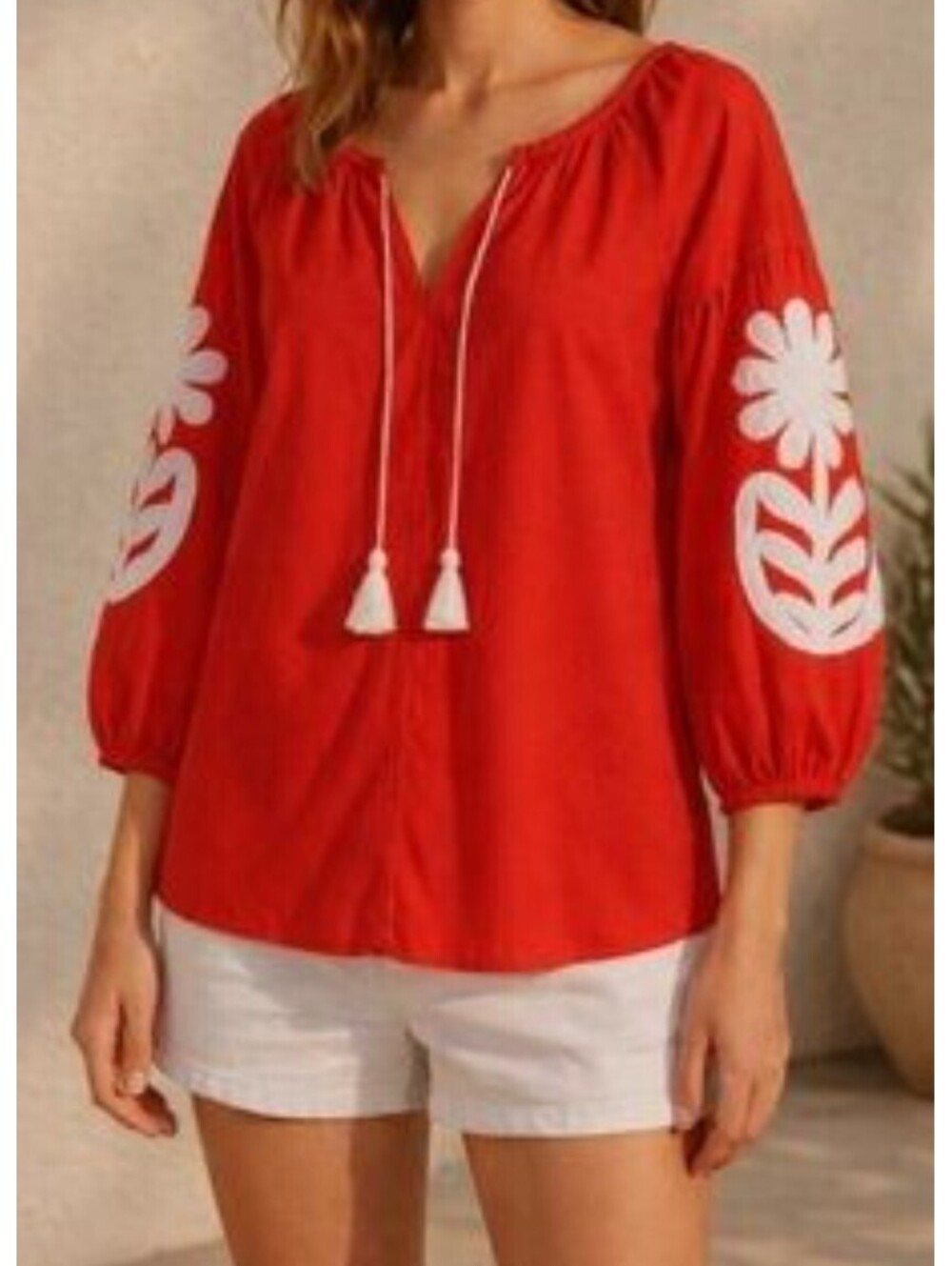 J.CREW red white cotton long sleeve blouse sz XS
